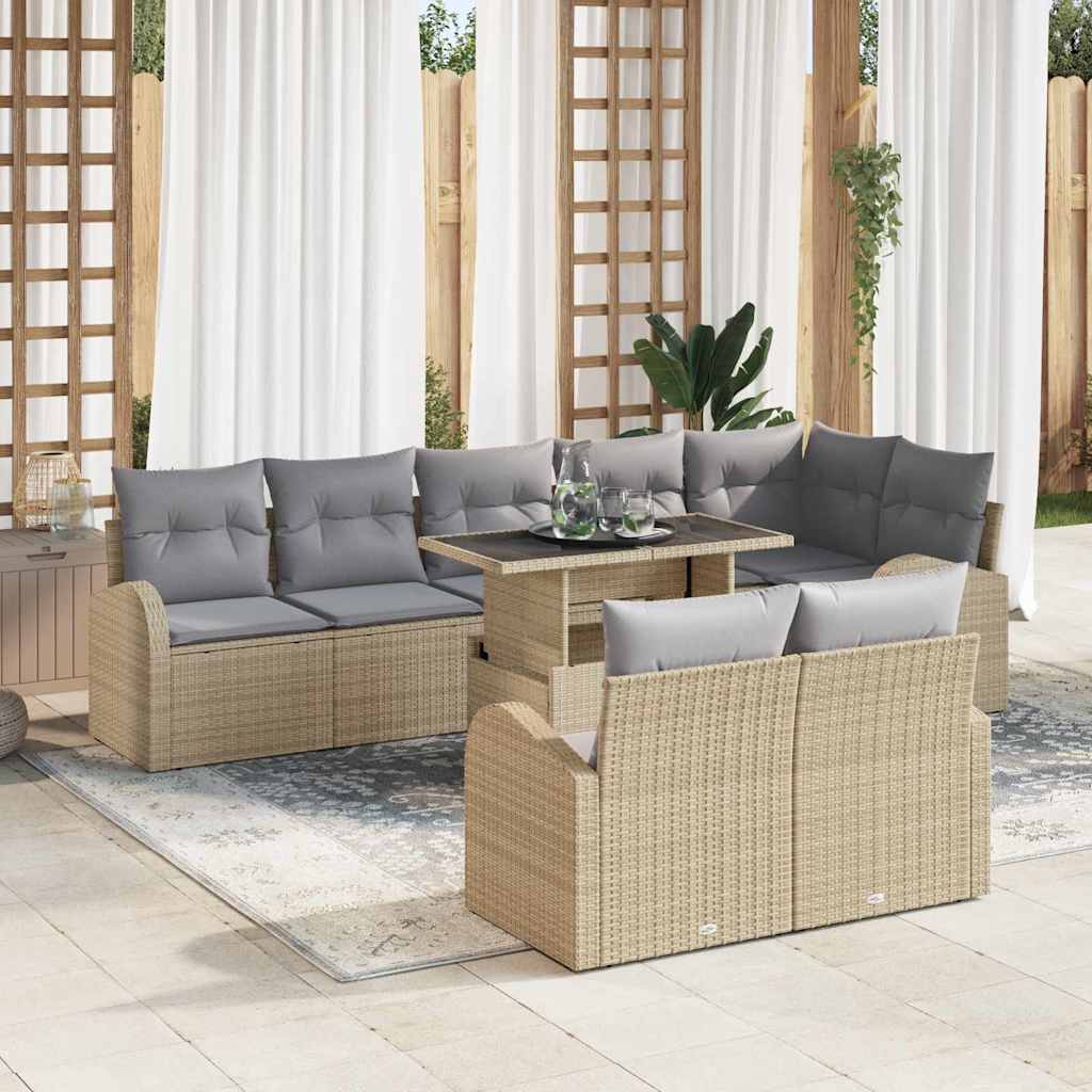 vidaXL Sofa Set mit Kissen 9 pcs Beige und Hellgrau Poly-Rattan