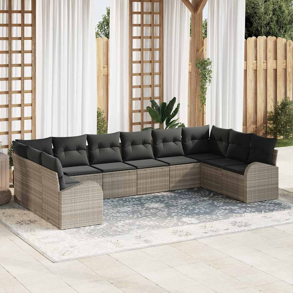 vidaXL Sofa Set 10 pcs Hellgrau Poly-Rattan