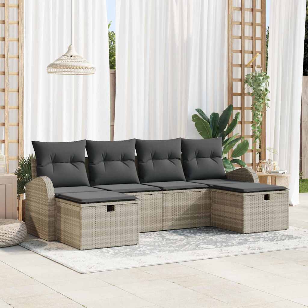 vidaXL Sofa Set mit Kissen mit Speicher 6 pcs Hellgrau Poly-Rattan