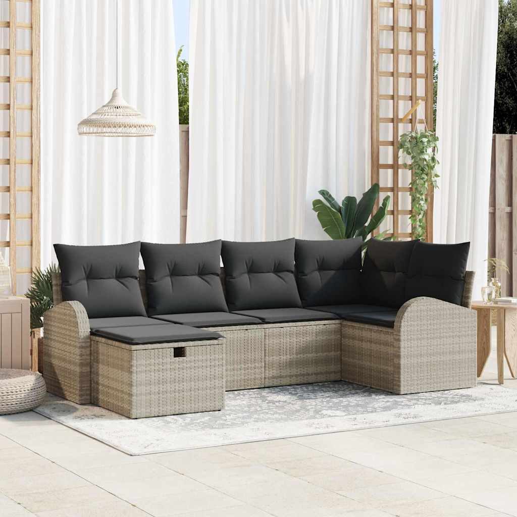vidaXL Sofa Set mit Kissen mit Speicher 6 pcs Hellgrau Poly-Rattan