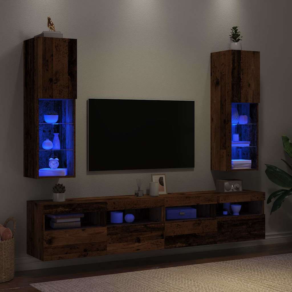 vidaXL Muebles TV con luces LED 2 uds madera envejecida 30,5x30x102 cm