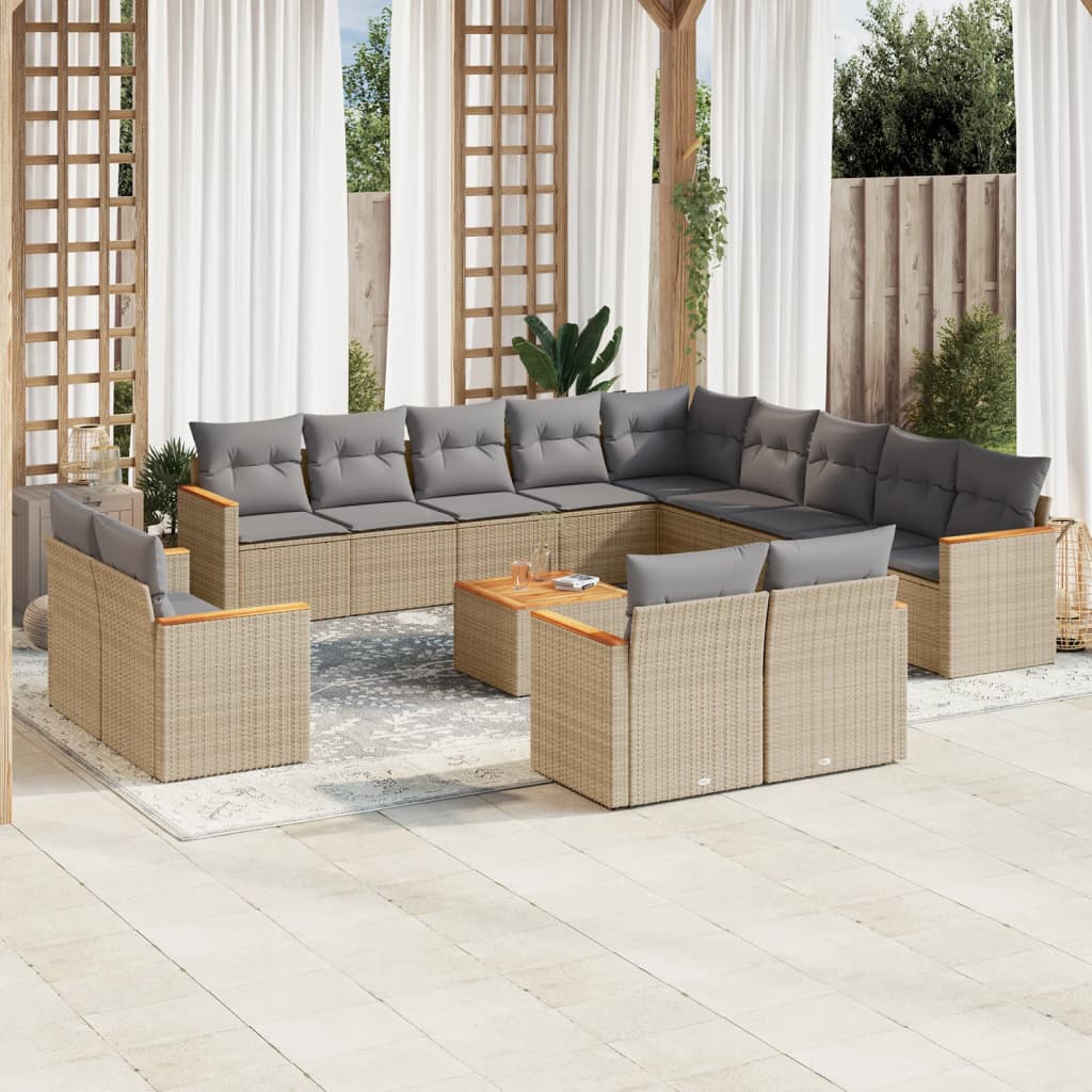 vidaXL Salon de jardin et coussins 14 pcs mélange beige résine tressée