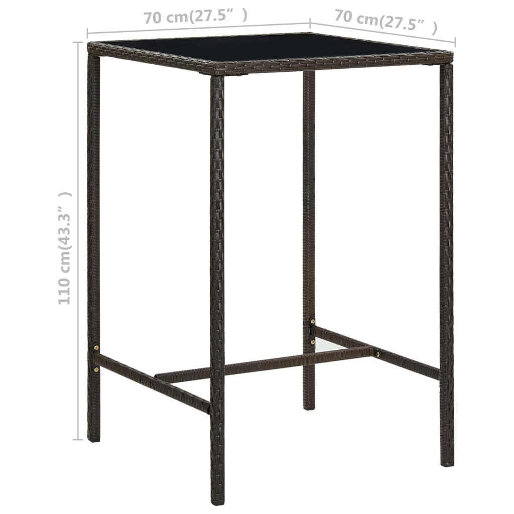 vidaXL Table de bar de jardin Marron 70x70x110 cm Résine tressée verre - Image 6