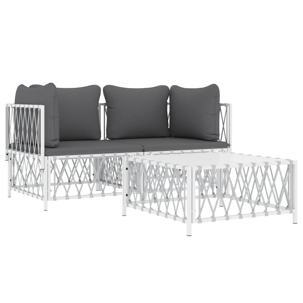 vidaXL Salon de jardin avec coussins 3 pcs blanc acier - Image 3