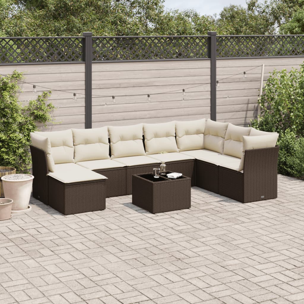 vidaXL Salon de jardin avec coussins 9 pcs marron résine tressée