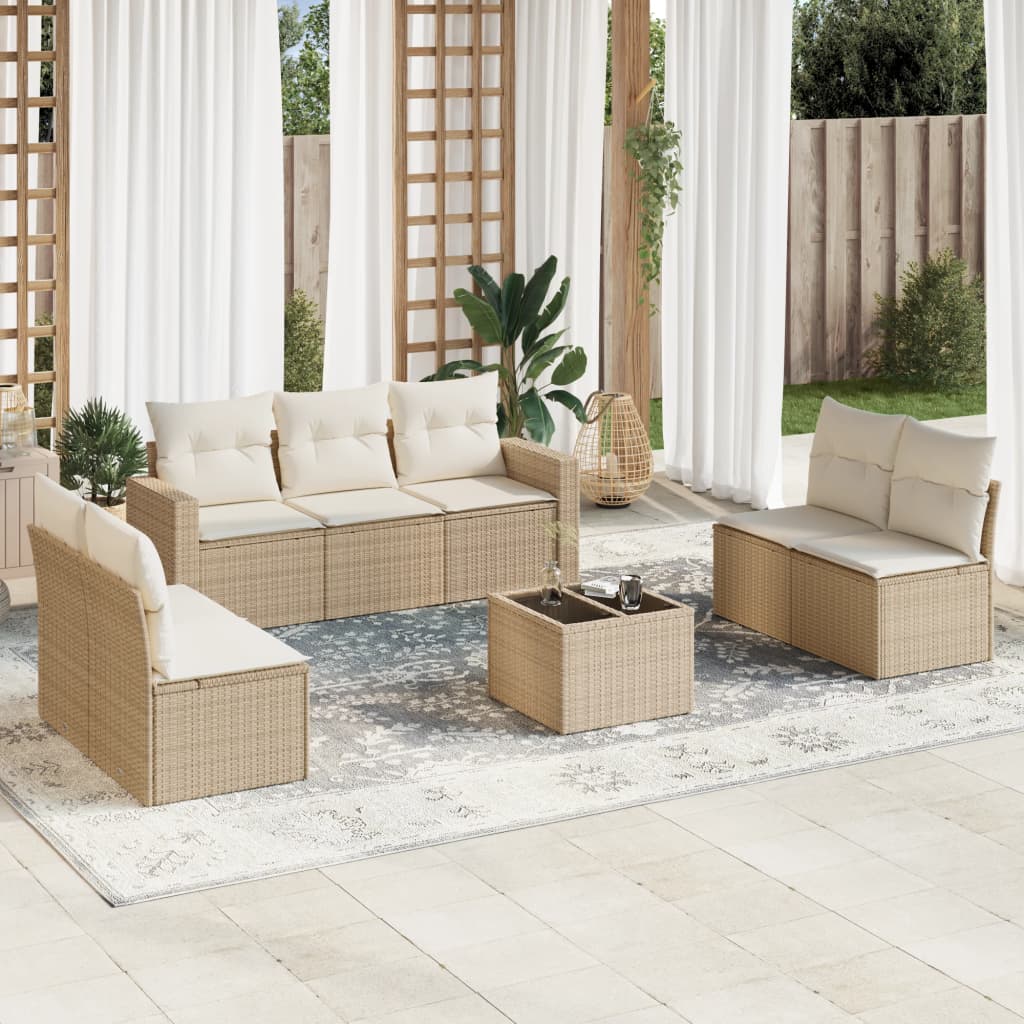 vidaXL Salon de jardin avec coussins 8 pcs beige résine tressée