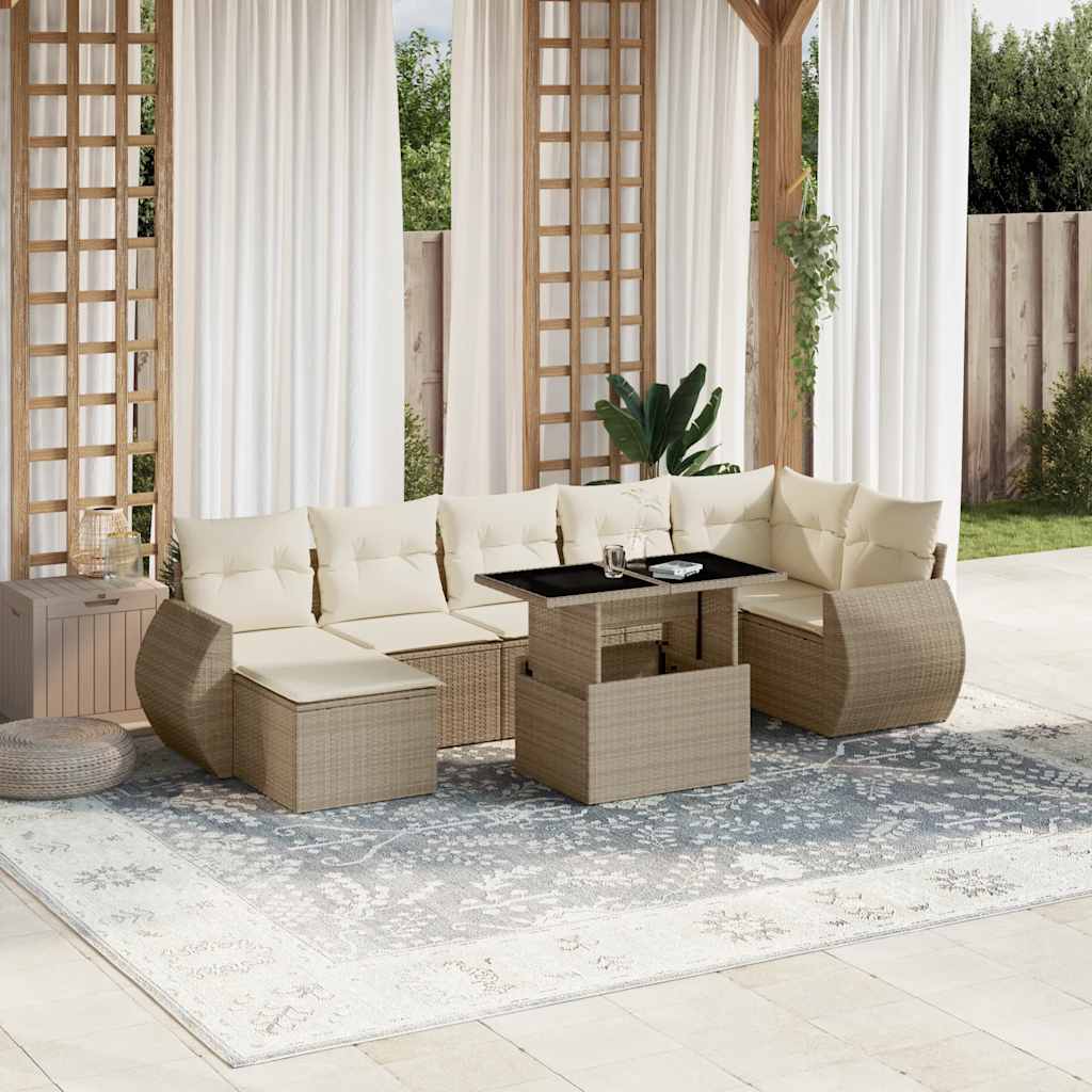 vidaXL Salon de jardin avec coussins 8 pcs beige résine tressée