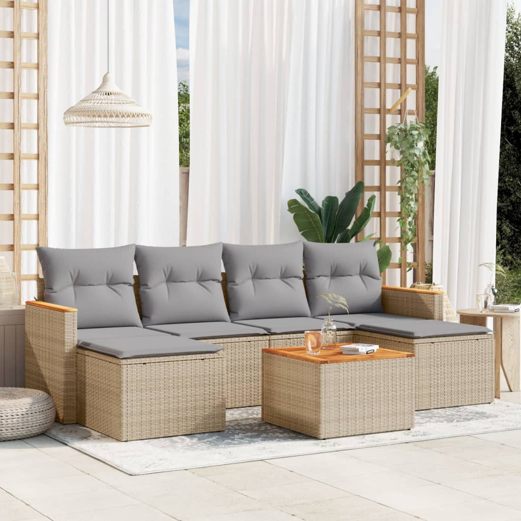 vidaXL Salon de jardin avec coussins 7pcs mélange beige résine tressée