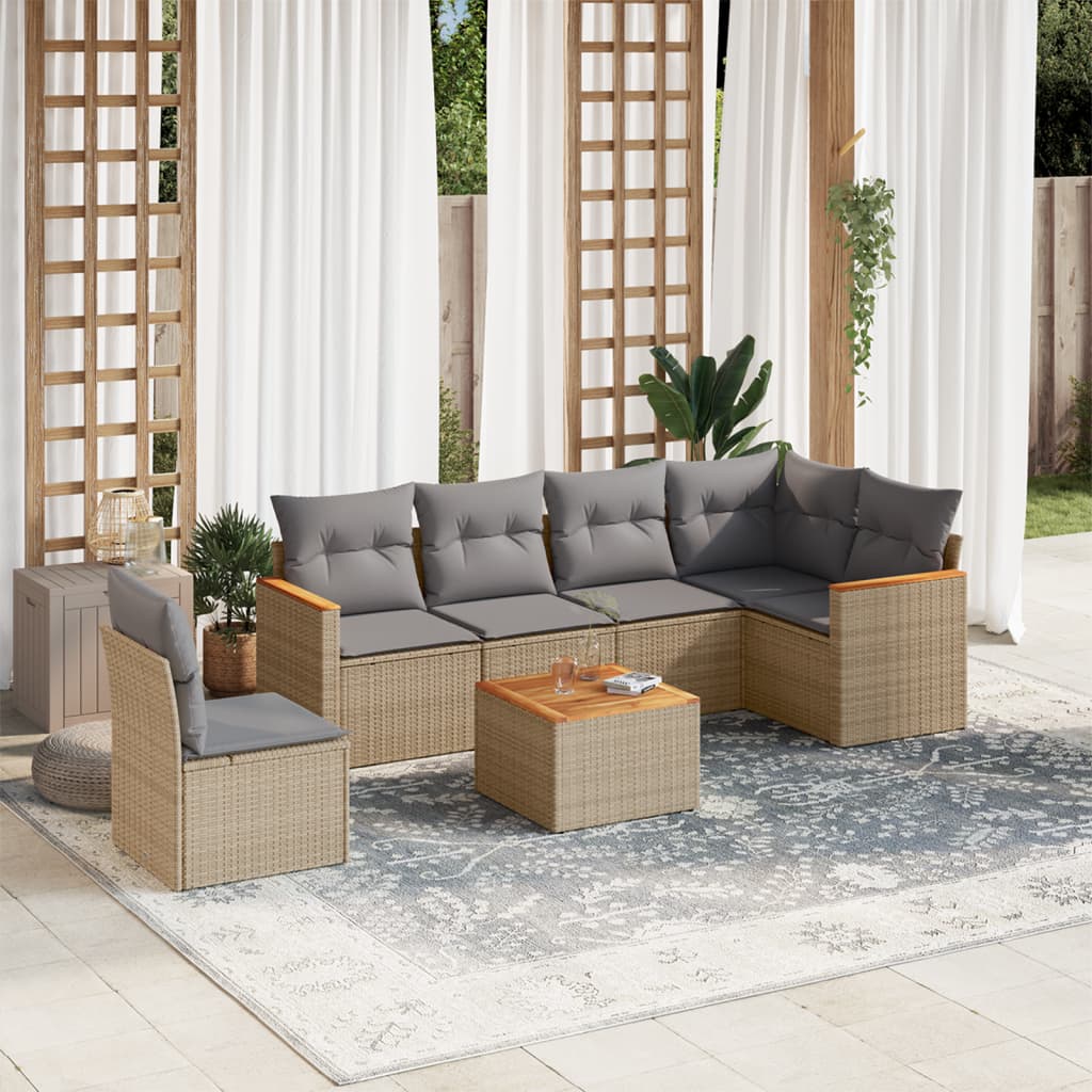 vidaXL Salon de jardin avec coussins 7pcs mélange beige résine tressée