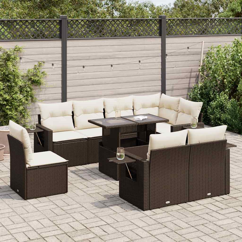 vidaXL Salon de jardin avec coussins 9 pcs marron résine tressée