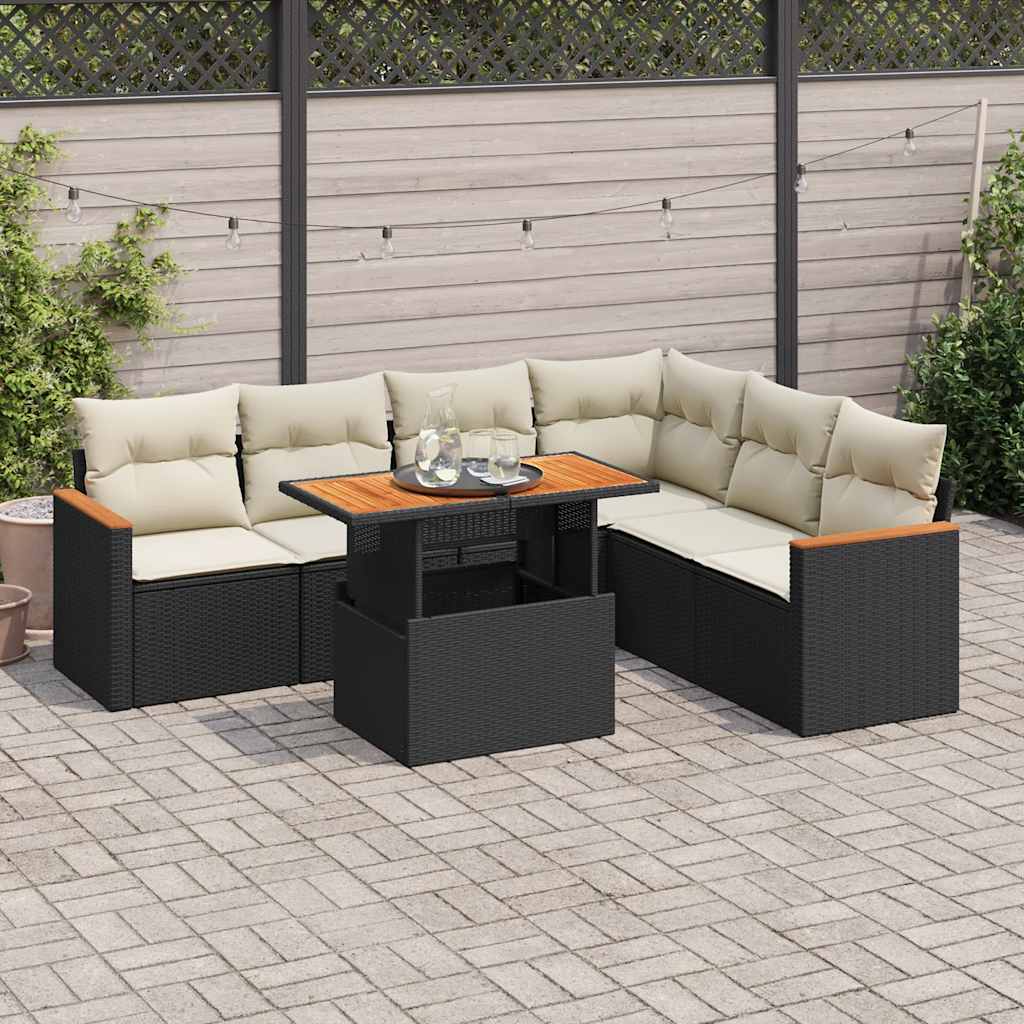 vidaXL Salon de jardin avec coussins 7 pcs noir résine tressée acacia