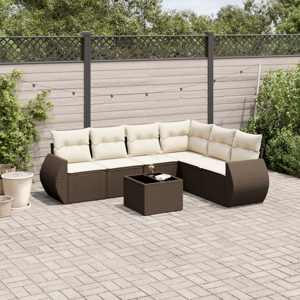 vidaXL Salon de jardin avec coussins 7 pcs marron résine tressée