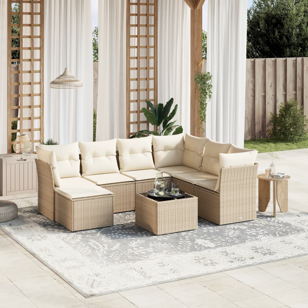 vidaXL Salon de jardin avec coussins 8 pcs beige résine tressée
