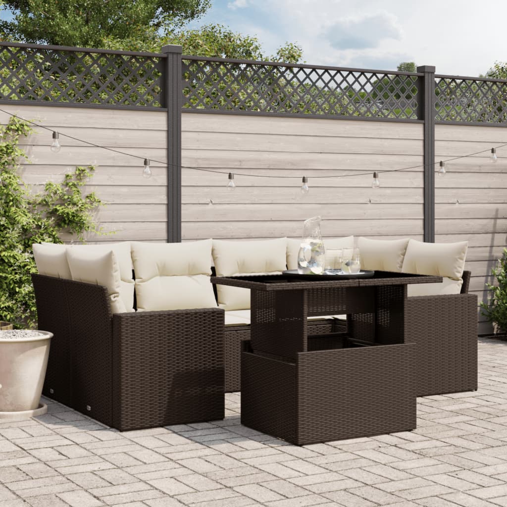 vidaXL Salon de jardin avec coussins 7 pcs marron résine tressée