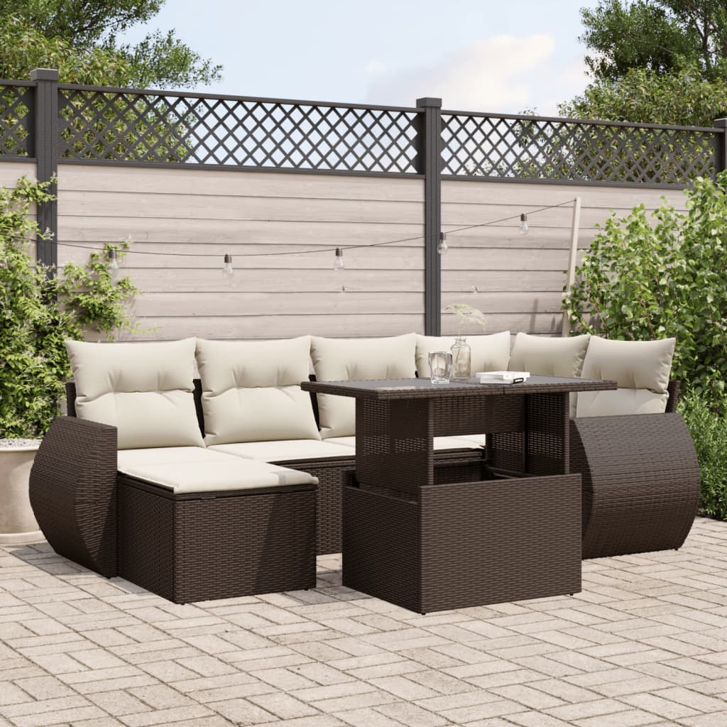 vidaXL Salon de jardin avec coussins 7 pcs marron résine tressée