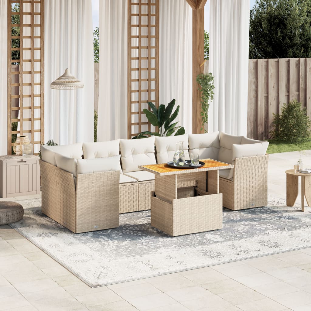 vidaXL Salon de jardin avec coussins 8 pcs beige résine tressée