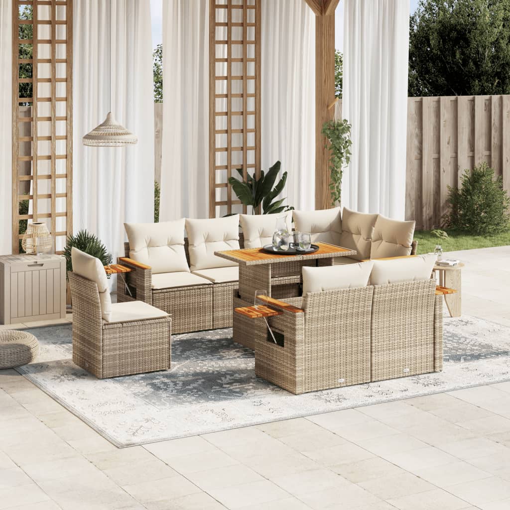 vidaXL Salon de jardin avec coussins 9 pcs beige résine tressée