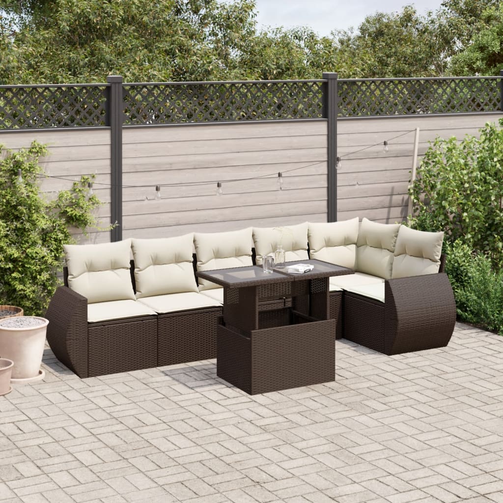 vidaXL Salon de jardin avec coussins 7 pcs marron résine tressée