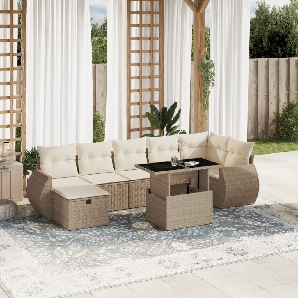 vidaXL Salon de jardin avec coussins 8 pcs beige résine tressée