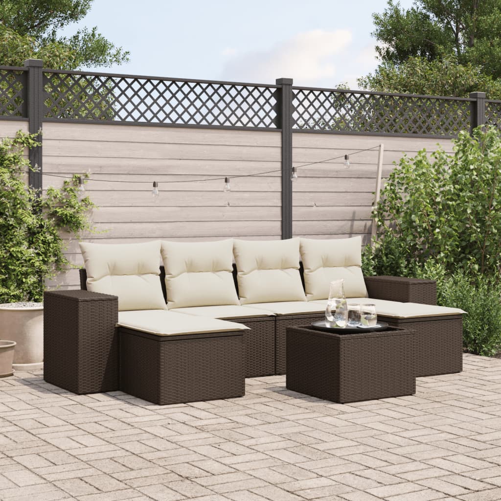 vidaXL Salon de jardin avec coussins 7 pcs marron résine tressée