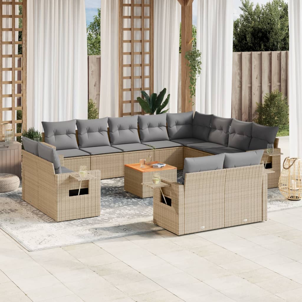 vidaXL Salon de jardin et coussins 13 pcs mélange beige résine tressée