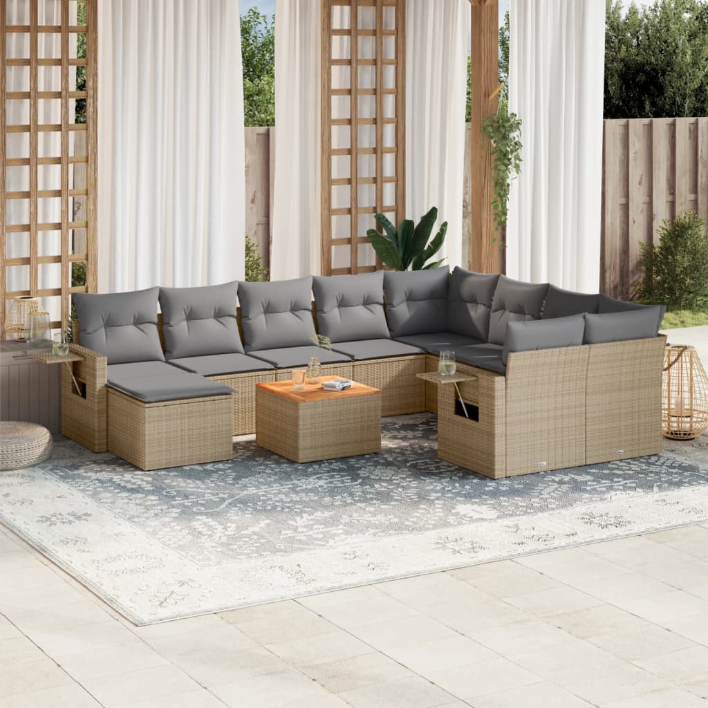 vidaXL Salon de jardin et coussins 11 pcs mélange beige résine tressée
