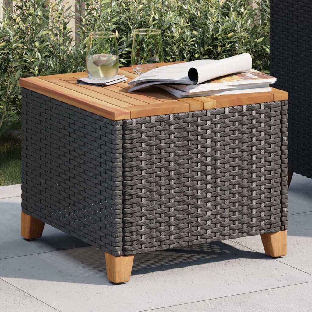 vidaXL Table de jardin noir 45x45x37 cm résine tressée et bois acacia - Image 3