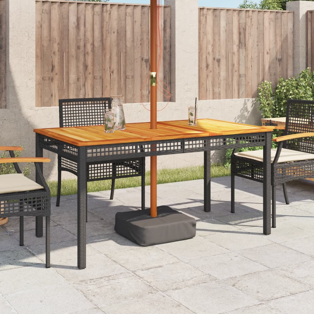 vidaXL Table de jardin noir 140x80x75 cm résine tressée et bois acacia - Image 3