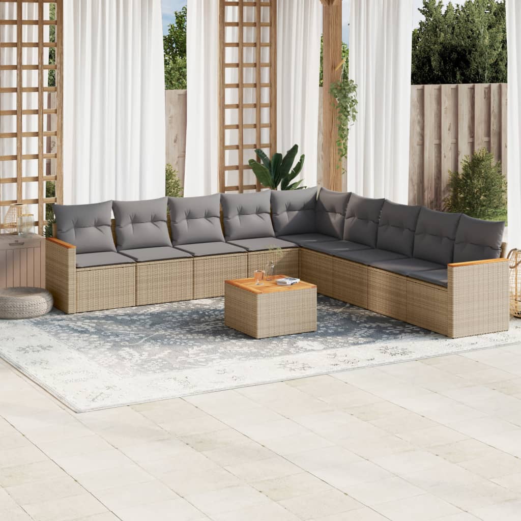 vidaXL Salon de jardin et coussins 10 pcs mélange beige résine tressée