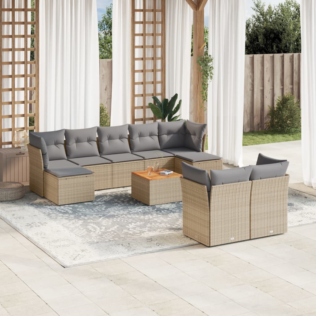 vidaXL Salon de jardin et coussins 10 pcs mélange beige résine tressée