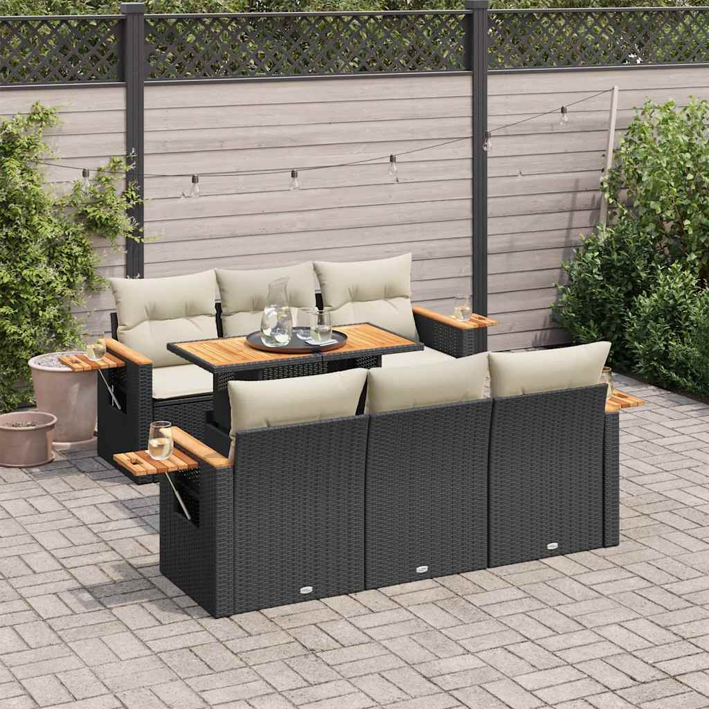 vidaXL Salon de jardin avec coussins 7 pcs noir résine tressée acacia