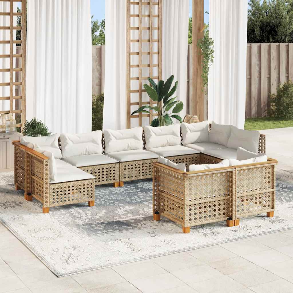 vidaXL Salon de jardin avec coussins 9 pcs beige résine tressée