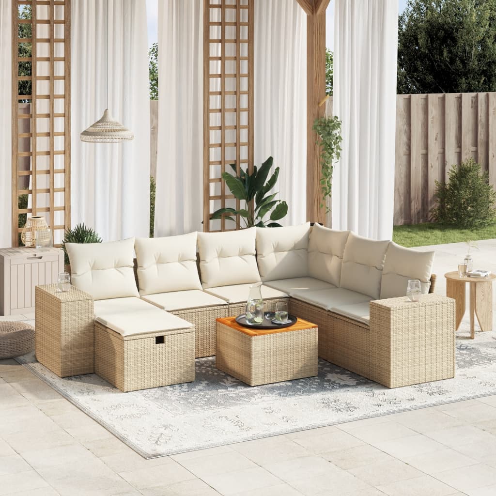 vidaXL Salon de jardin avec coussins 8 pcs beige résine tressée