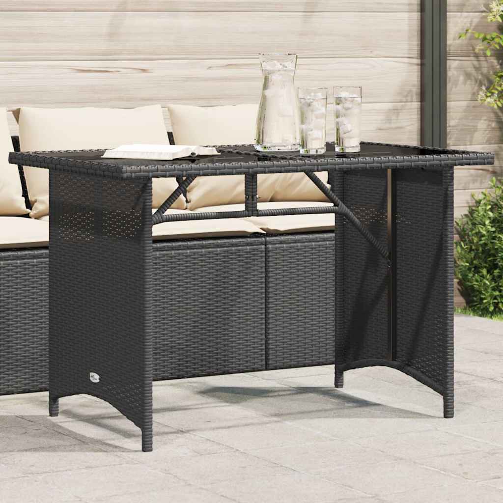 vidaXL Table de jardin avec dessus en verre noir 110x68x70 poly rotin