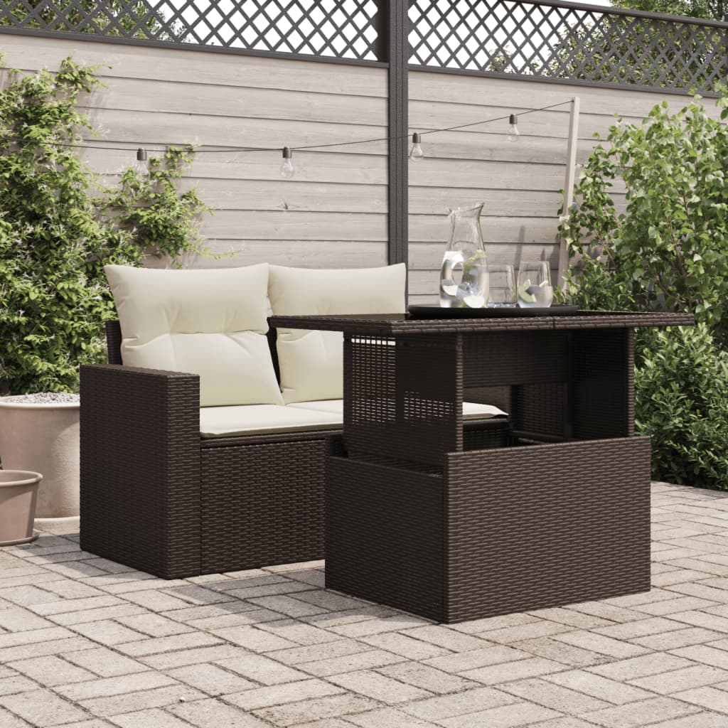 vidaXL Table de jardin dessus en verre marron 100x55x73 cm poly rotin - Image 3