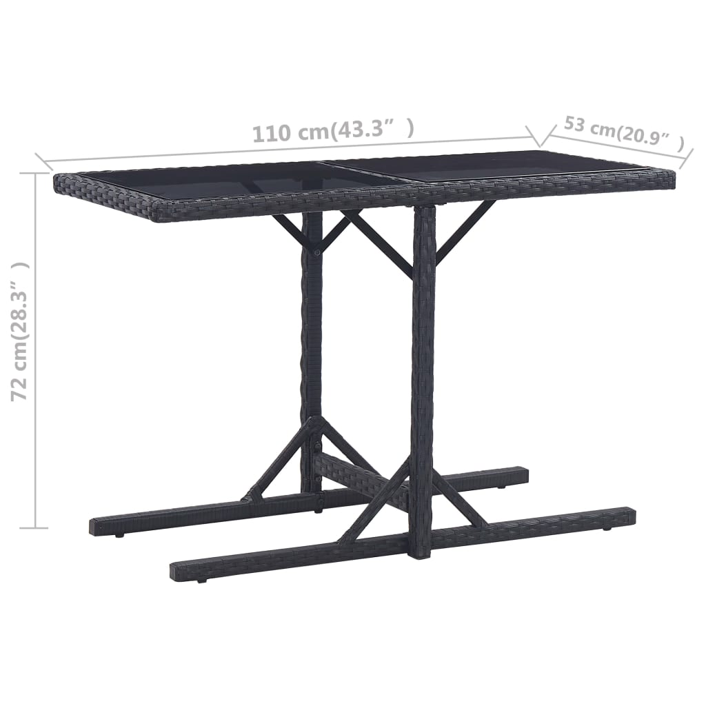 vidaXL Table de jardin Noir 110x53x72 cm Verre et résine tressée - Image 6