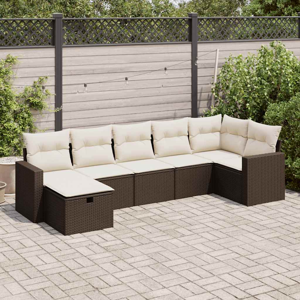 vidaXL Salon de jardin avec coussins 7 pcs marron résine tressée