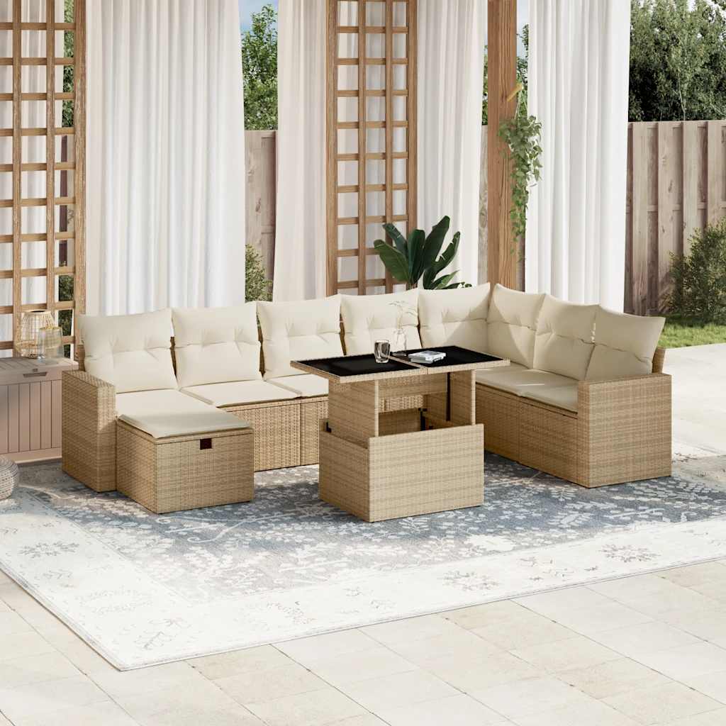 vidaXL Salon de jardin avec coussins 9 pcs beige résine tressée