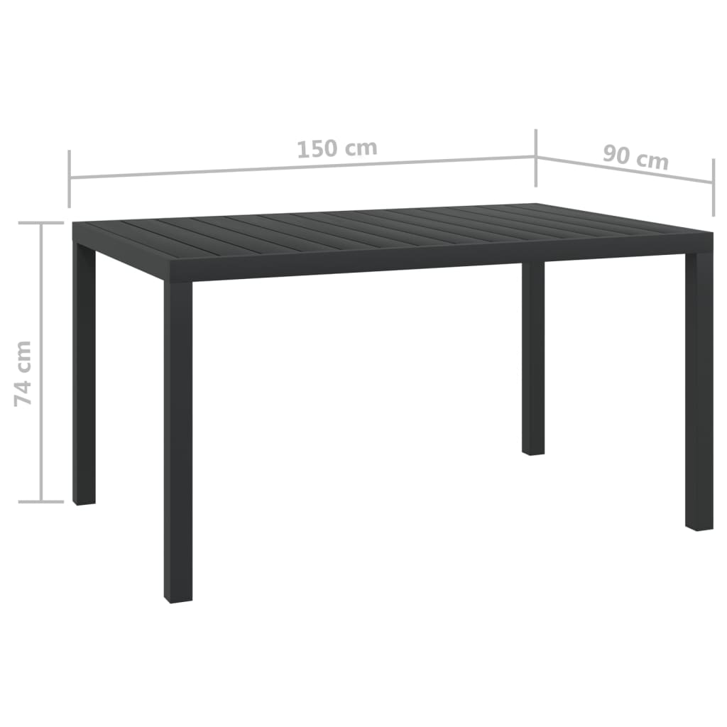 vidaXL Table de jardin noir 150 x 90 x 74 cm Aluminium et WPC - Image 5
