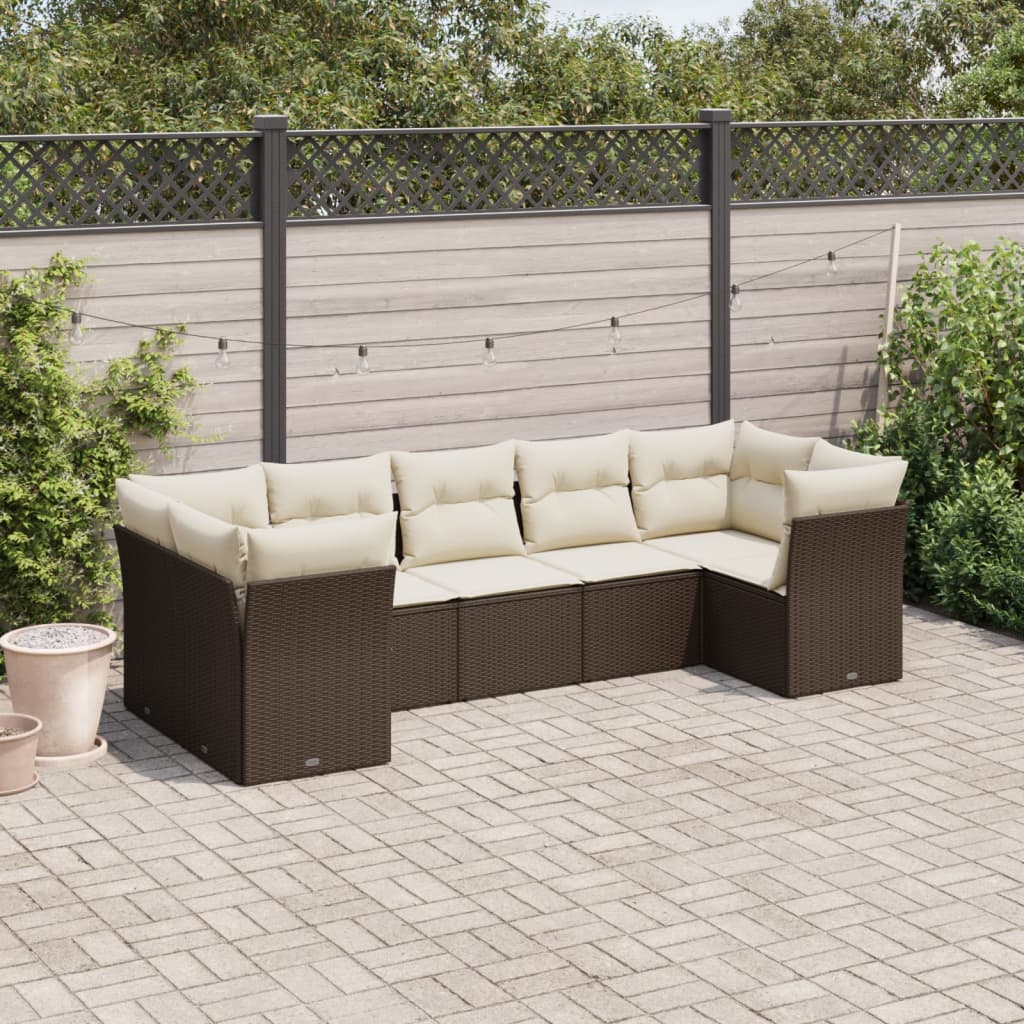 vidaXL Salon de jardin avec coussins 7 pcs marron résine tressée