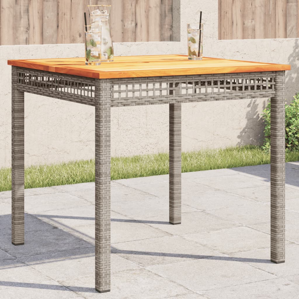vidaXL Table de jardin gris 80x80x74 cm résine tressée et bois acacia