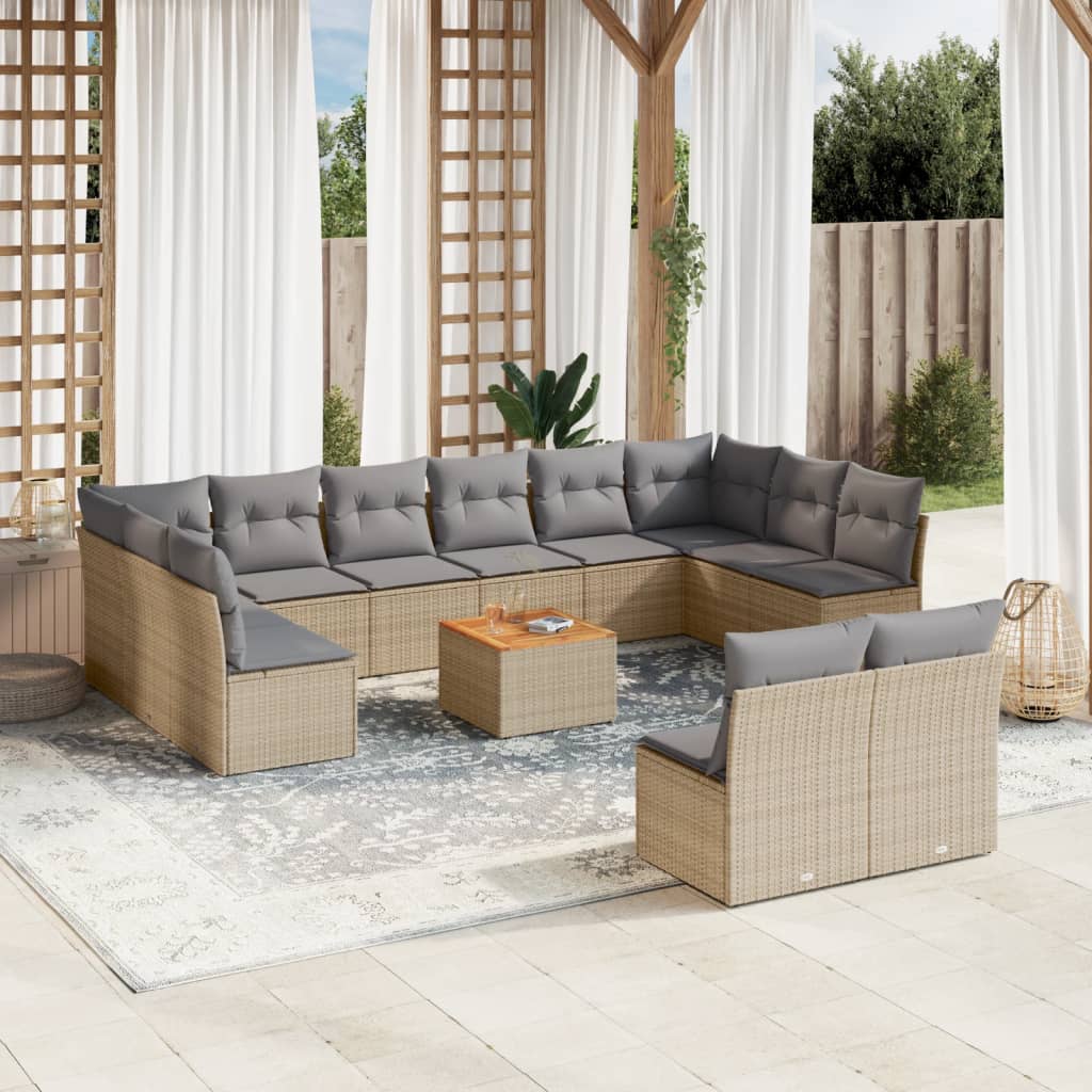 vidaXL Salon de jardin et coussins 13 pcs mélange beige résine tressée