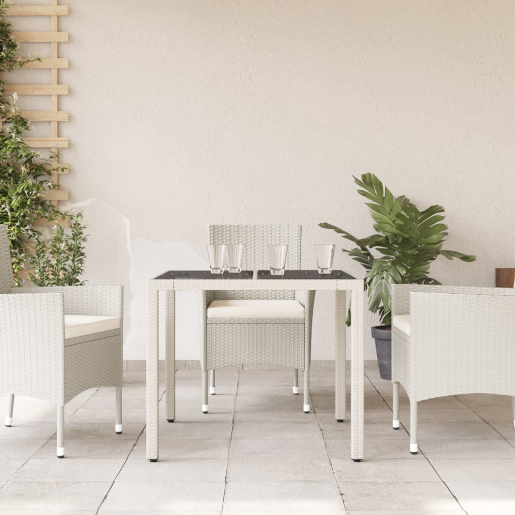 vidaXL Table de jardin dessus en verre blanc 90x90x75cm résine tressée - Image 3
