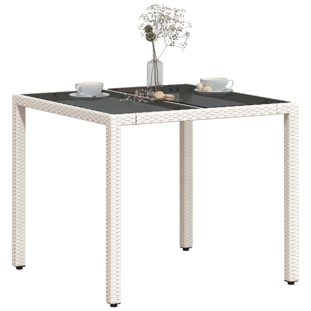 vidaXL Table de jardin dessus en verre blanc 90x90x75cm résine tressée - Image 4