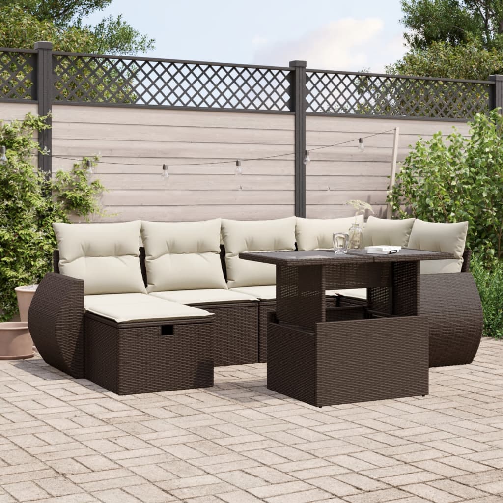 vidaXL Salon de jardin avec coussins 7 pcs marron résine tressée