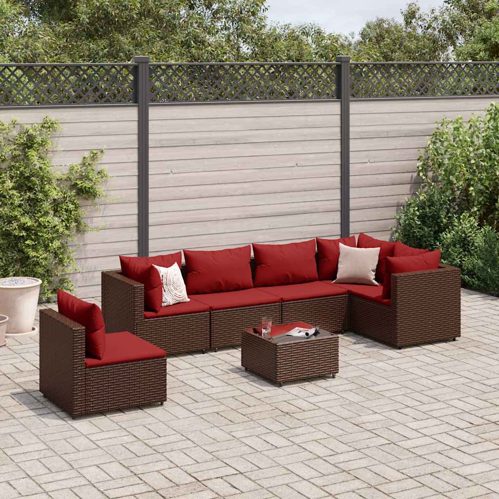 vidaXL Salon de jardin avec coussins 7 pcs marron résine tressée