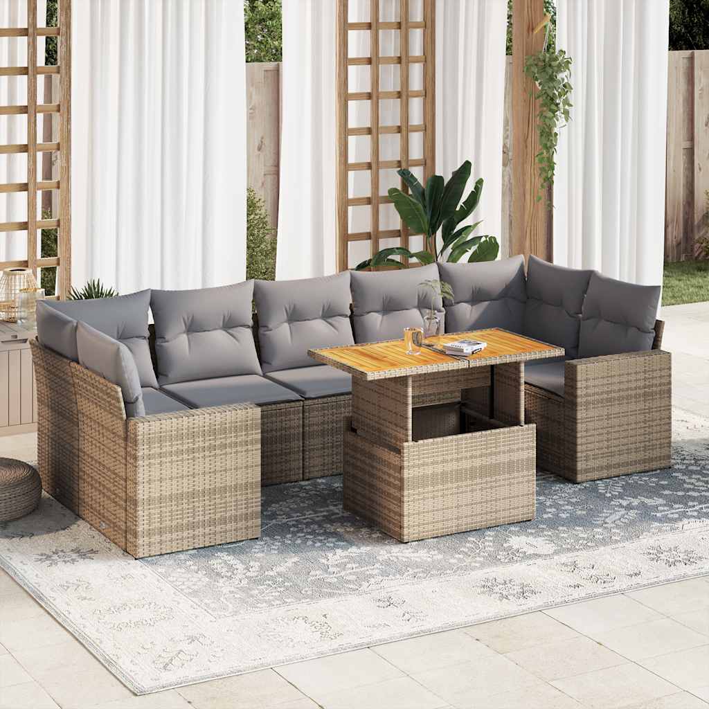 vidaXL Salon de jardin avec coussins 8 pcs beige résine tressée