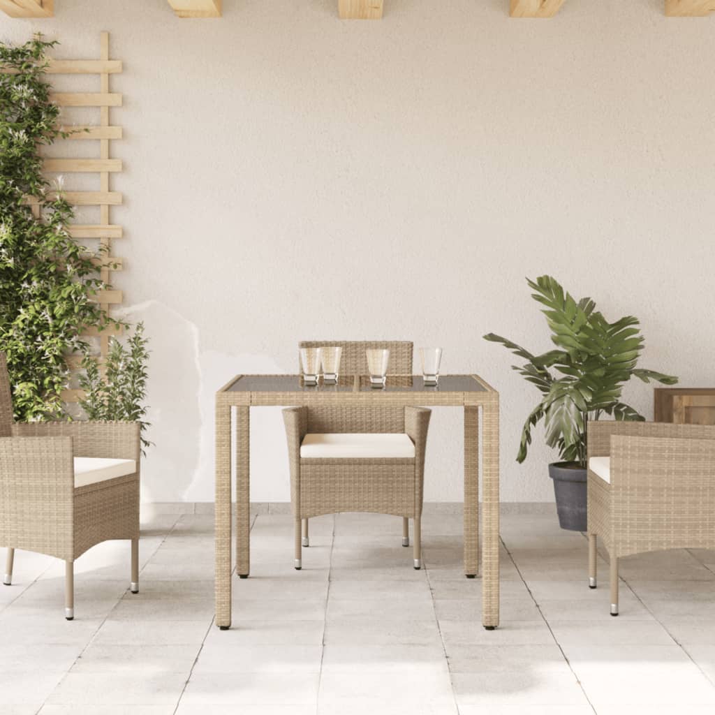 vidaXL Table de jardin dessus en verre beige 90x90x75cm résine tressée - Image 3