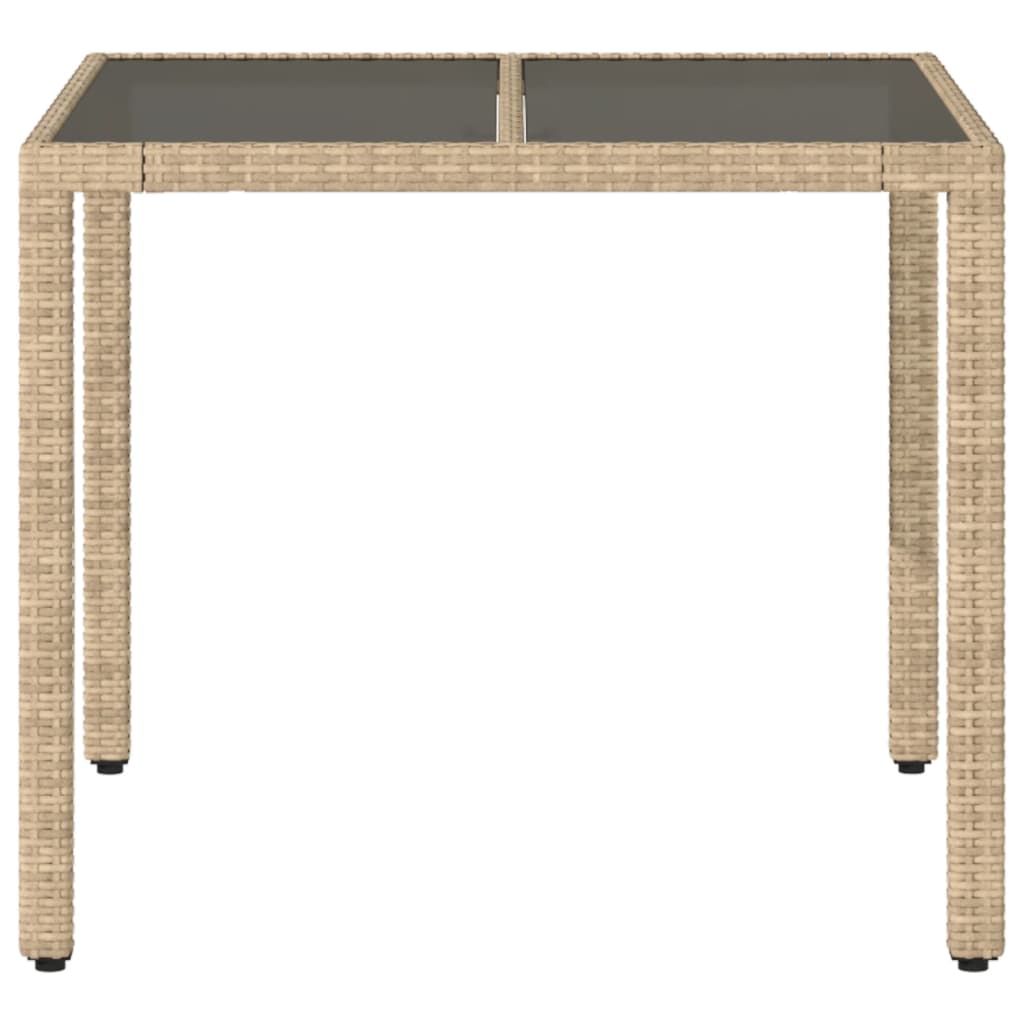 vidaXL Table de jardin dessus en verre beige 90x90x75cm résine tressée - Image 4
