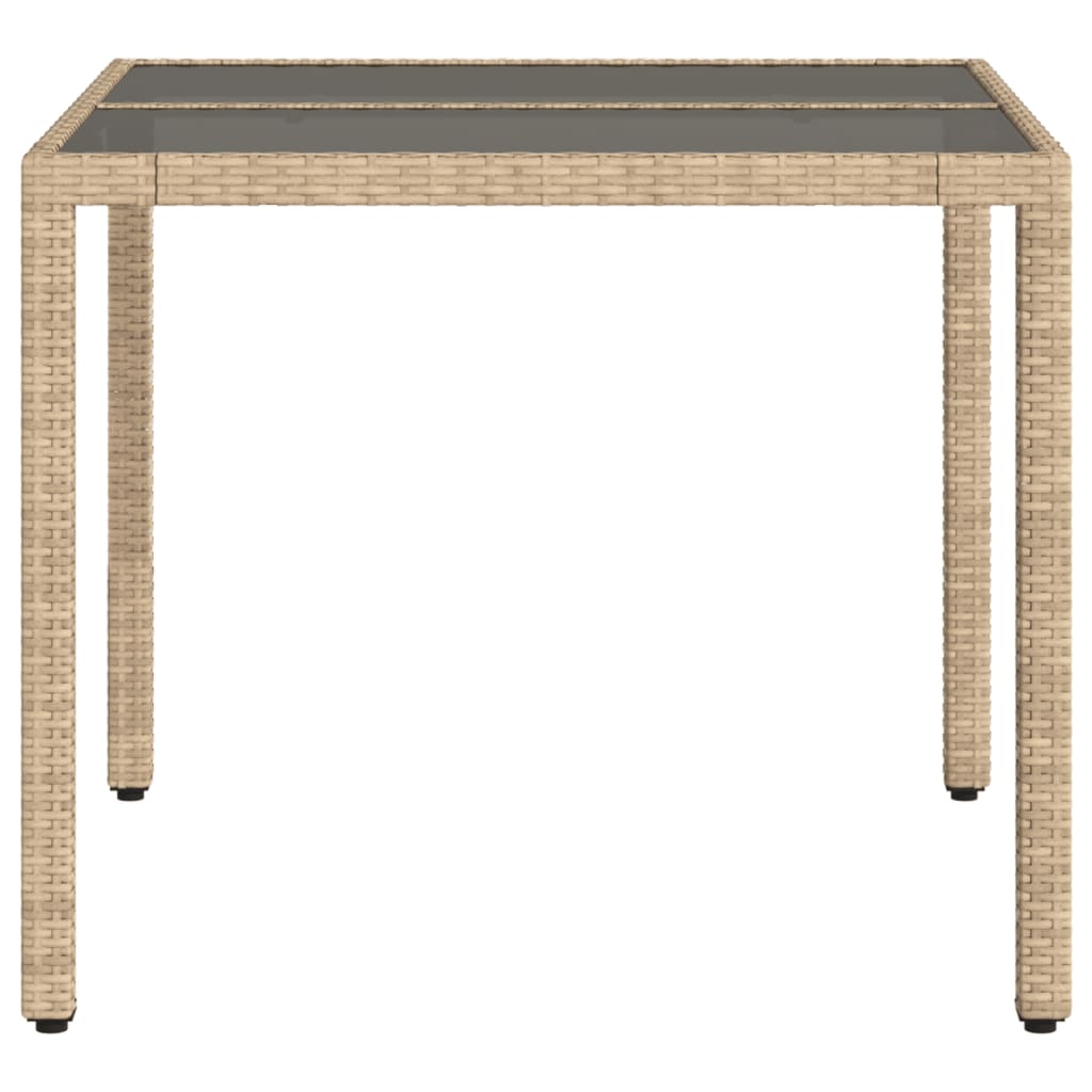 vidaXL Table de jardin dessus en verre beige 90x90x75cm résine tressée - Image 5